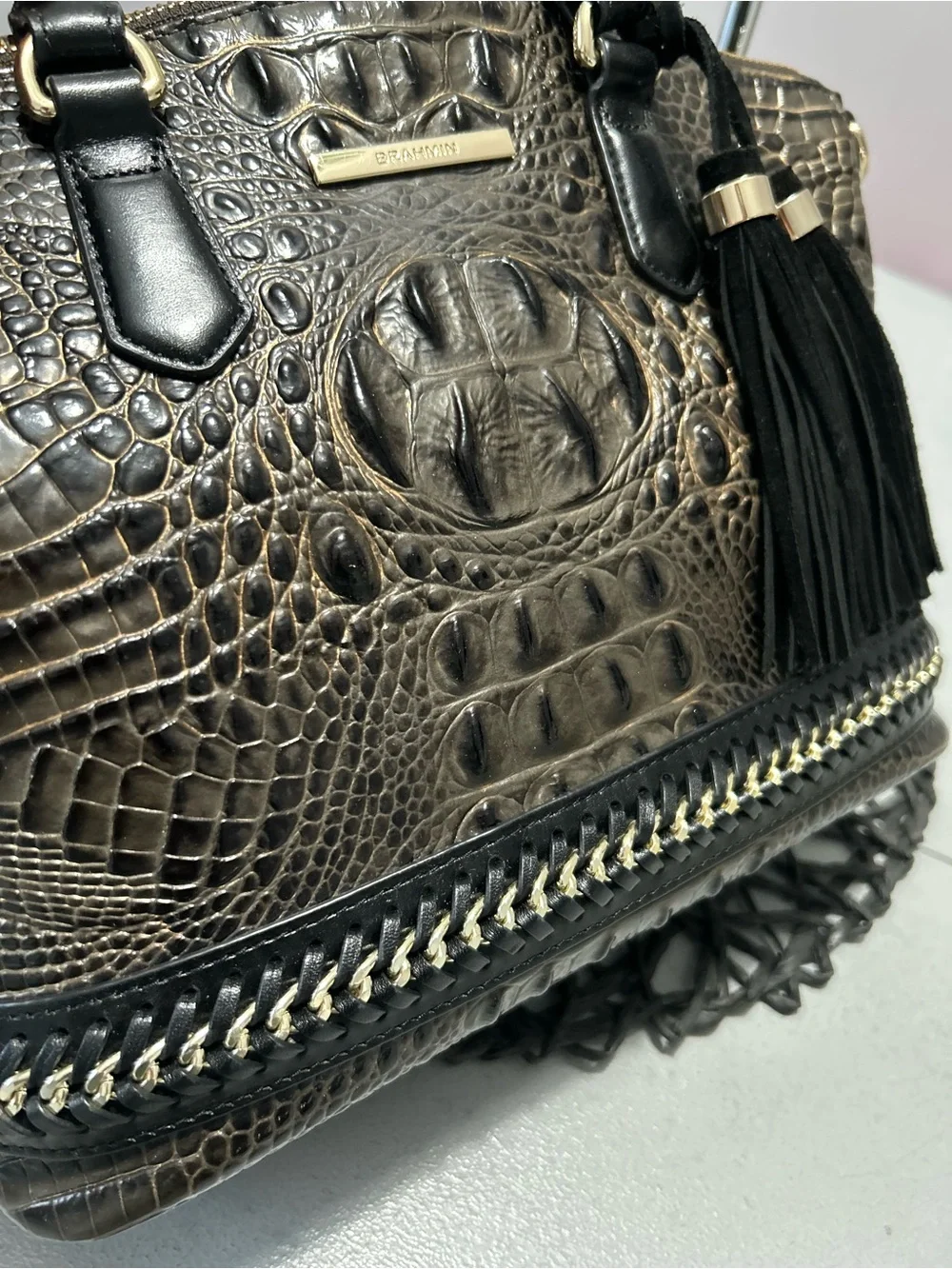 Brahmin Duxbury Graphite Aster Melbourne Leather Satchel